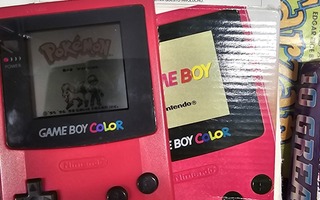 Gameboy color konsoli, alkuperäispaketti ja lappuset