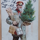Iäkäs posteljooni tuo läjän paketteja ja kuusen, p. 1909 - pikkukuva 1