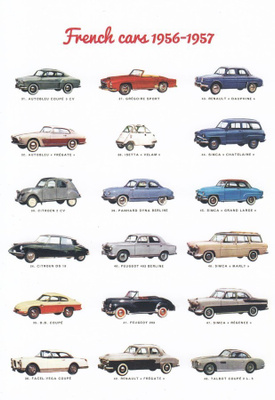 Ranskalaiset autot 1956-1957 (postikortti)