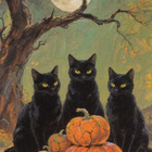Halloween kolme mustaa kissaa, kurpitsapino - pikkukuva 1
