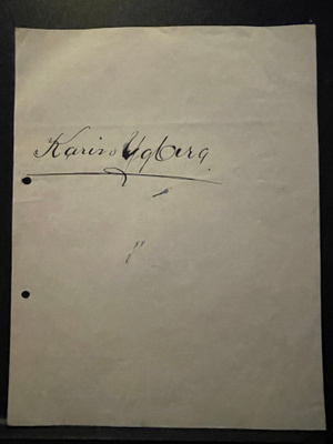 Oopperalaulaja Karin Ygberg nimikirjoitus paperilla