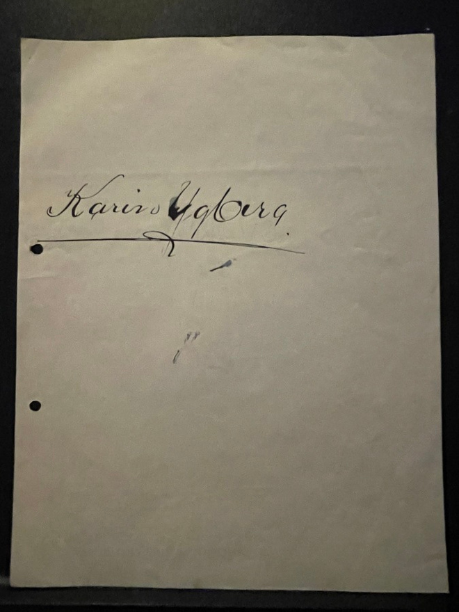 Oopperalaulaja Karin Ygberg nimikirjoitus paperilla