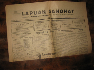 Sanomalehti  Lapuan Sanomat 22.4.1949