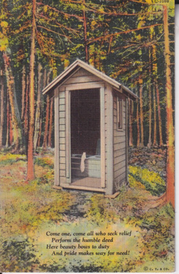 Huusi, puusee. pikkula. piirros. Wanhakortti .  e120