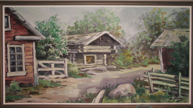 Maalaismaisema taulu, Risto Vuolas, noin 110x64cm