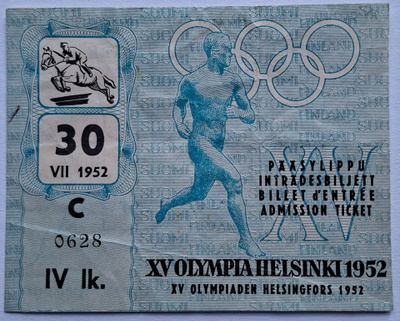 Helsinki Olympia 1952 pääsylippu.