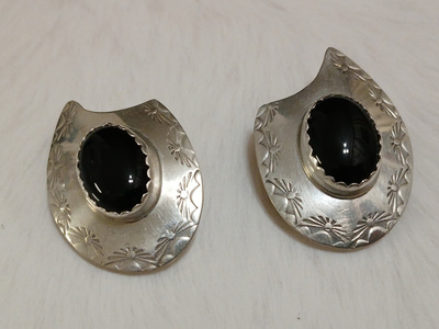 Vintage design hopea onxy kivi korvakorut RH sterling 925