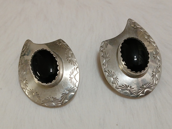 Vintage design hopea onxy kivi korvakorut RH sterling 925