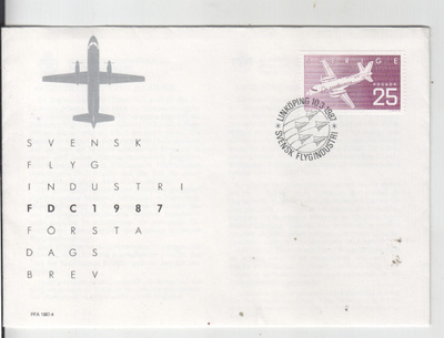 Ruotsi  FDC 1987  25 kr lentokone.