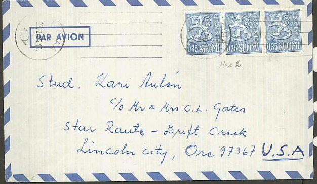 1963 35p sin.leijona (Hax2) 3 kpl lentokirje USAhan