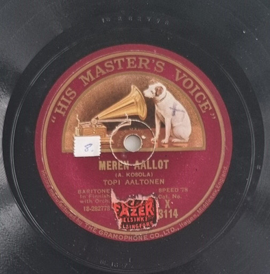 Savikiekko 1929 Topi Aaltonen His Master's Voice X 3114