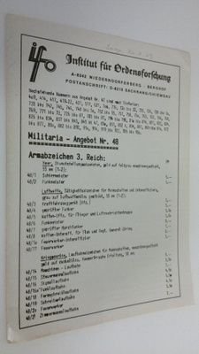 Institut fur Ordensforschung : Militaria-Angebot Nr. 48