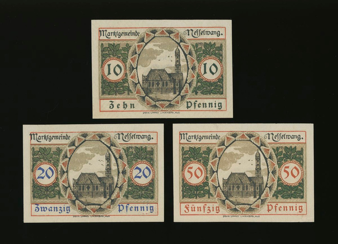 Saksa Notgeld 10, 20, 50 Pfennig, Nesselwang 1918