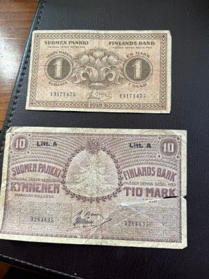 Suomen pankin 10 ja 1 markan setelit 1900 luvun alkupuolelt