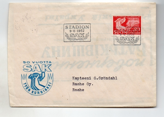 Helsinki: SAK Stadion ( erikoisleima 9.6.1957)