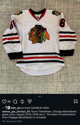 Teuvo Teräväinen Game worn Chicago Blackhawks NHL