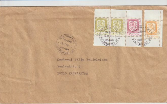 Postileima, HELSINKI 100 lajittelukeskus 19.11.1986