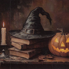 Halloween noidan hattu kirjapinon päällä - pikkukuva 1