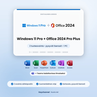 Windows 11 Pro + Office 2024 Pro Plus avain, 1 PC