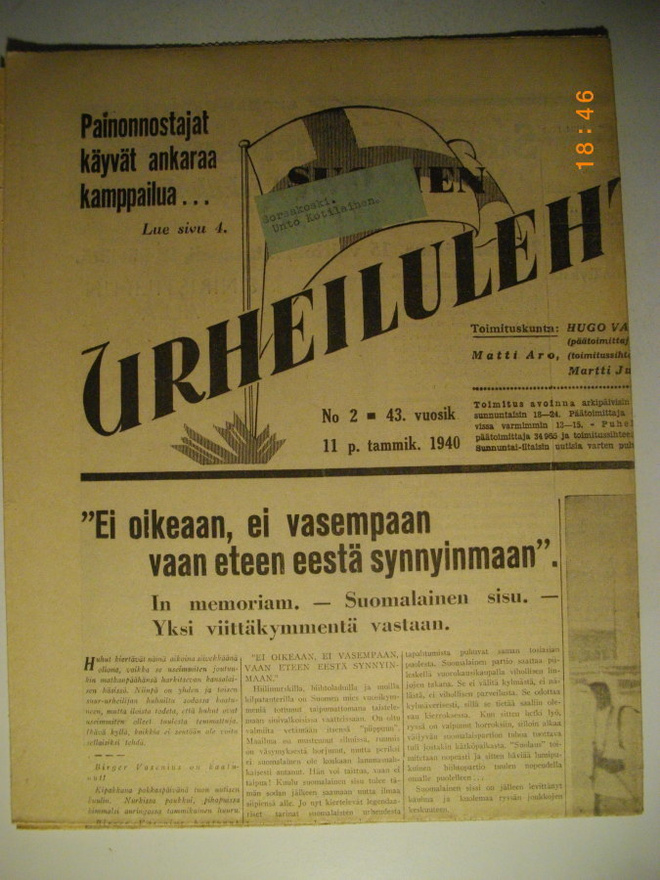 Suomen Urheilulehti Nro 2/1940 (16.3)