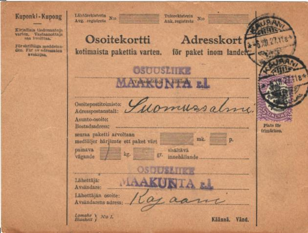 OSUULIIKE MAAKUNTA KAJAANI-OSUUSLIIKE MAAKUNTA SUOMUSSALMI