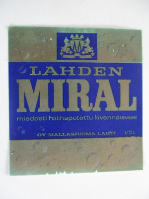VANHA JUOMAETIKETTI - LAHDEN MIRAL (K10-93)