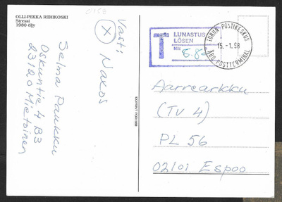 Postilähetys - Lunastusleima + Turun postikeskus 15.1.1998