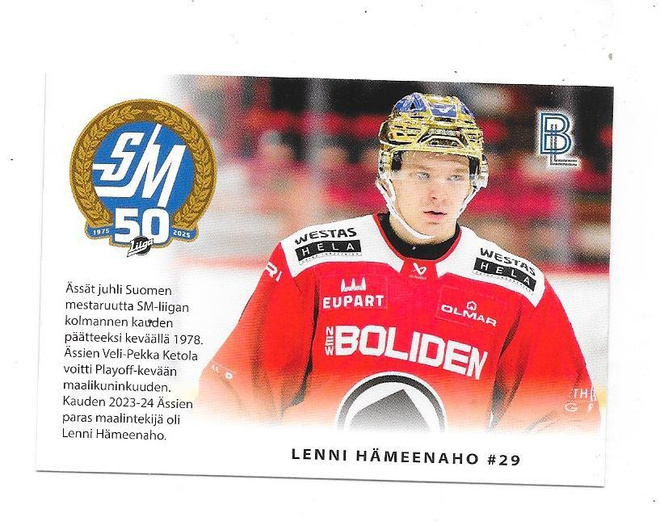 2024-25 BlueLine Matchcard #6/6 Lenni Hämeenaho  Ässät