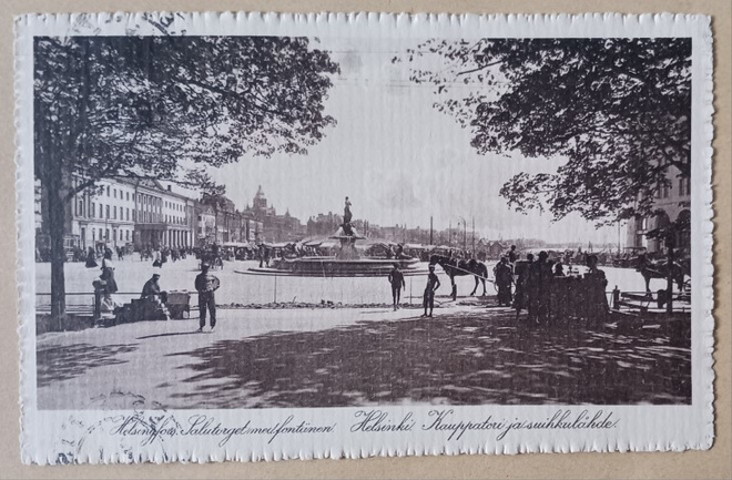 Helsinki, Kauppatoria, Havis Amanda, p. 1915 + sensuuril.