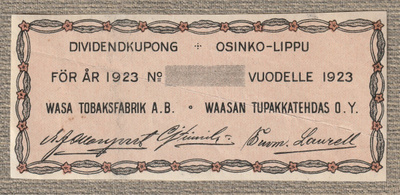 WAASAN TUPAKKATEHTAAN OSINKOLIPPU 1923  (K15-S91)