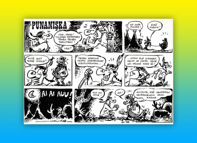 Punaniska-sarjakuvan originaali, käsikirjoitus Niko Nirvi