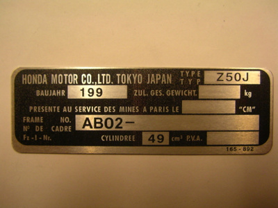 honda monkey tyyppikilpi runkonumerokilpi 1990-1996