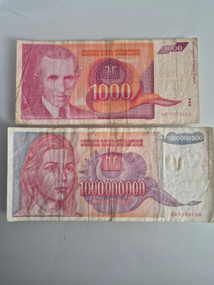 Jugoslavia 1000 v1992 ja 1000000/1993 dinara (14670)