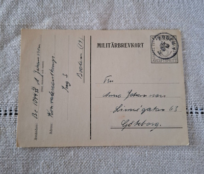 Kulkenut Militärbrevkort, Sverige. Ehiö v. 1940