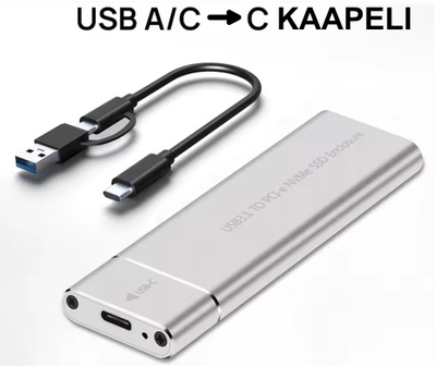 Hopeanvärinen M.2 NVMe SSD -kotelo USB 3.0 / Type C #32256