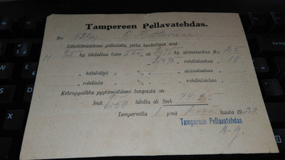 Tampere Pellavatehdas kuitti 1920 26/7