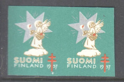 1957 Tub joulumerkki hammastamaton pari postituoreena.
