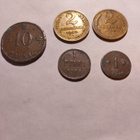 2 kopeekan, 1 pennin ja 10 pennin kolikot yht 5 kpl - pikkukuva 1