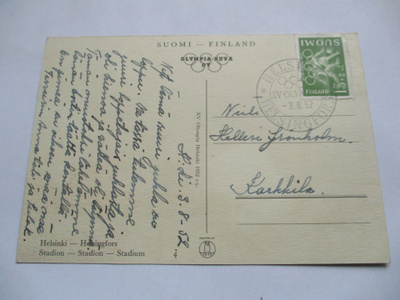 1952 Helsinki olympialaiset 3.8.52 päättäjäisleimaus