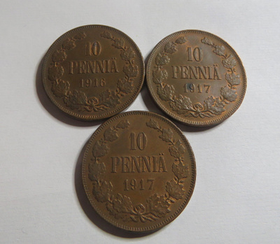 10 penniä 3 kpl