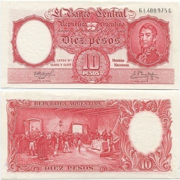 Argentiina 10 Pesos 1962 (P-270) AU/UNC