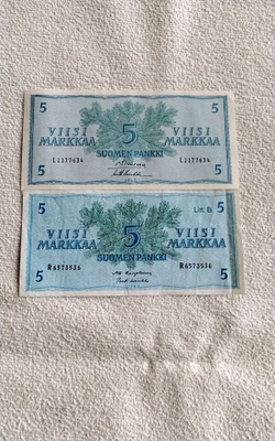 5 markan setelit 1963 vuodelta kaksi eri versiota