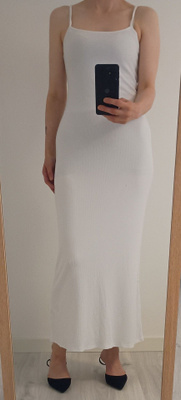 Valkoinen pitkä H&M ribbimekko (käyttämätön) S/M