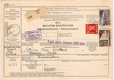 1946 postipaketti Ruotsiin direct