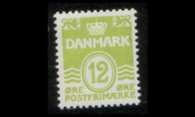 Tanska 332x ** Aaltoviiva 12 öre X-paperi (1952)