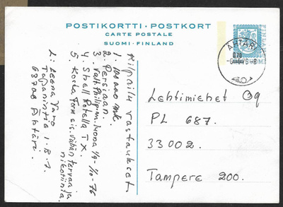 Postilähetys - Ehiö 0,70/0,60 (LAPE 134) Ähtäri 6.9.76