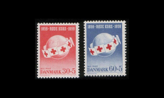 Tanska 375-6 ** Punainen risti 100v (1959)
