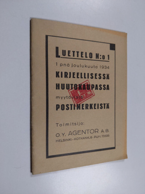 Luettelo no 1 : 1 pnä joulukuuta 1934 : kirjeellisessä hu...