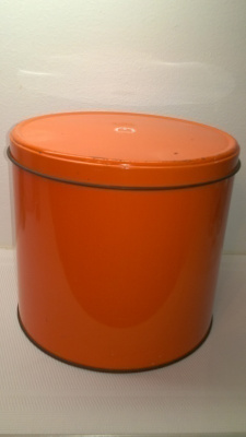 Humppila Finland harvinainen  retro oranssi peltipurkki