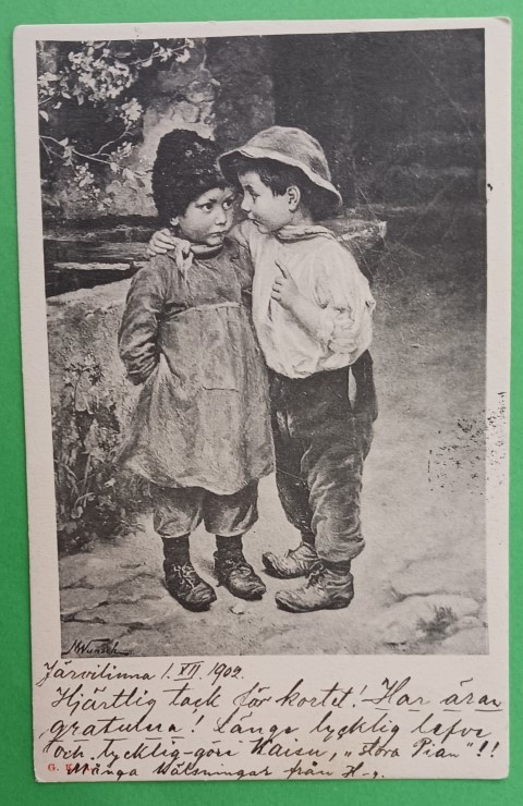 Veli neuvoo siskoa, vanha mv pk, p. 1902